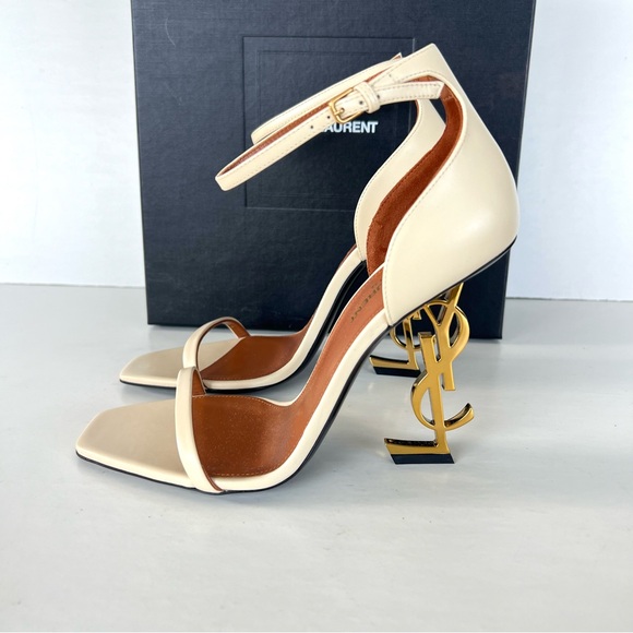 SAINT LAURENT Opyum Beige Leather Ankle Strap Open Toe Heel Sandals Sz 38.5 NWT - Picture 5 of 12